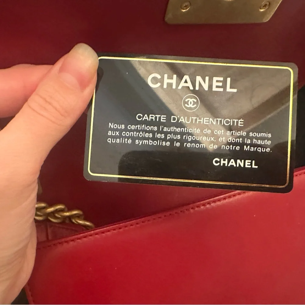 CHANEL Red Quilted Boy Flap Bag with Gold Chain and Hardware